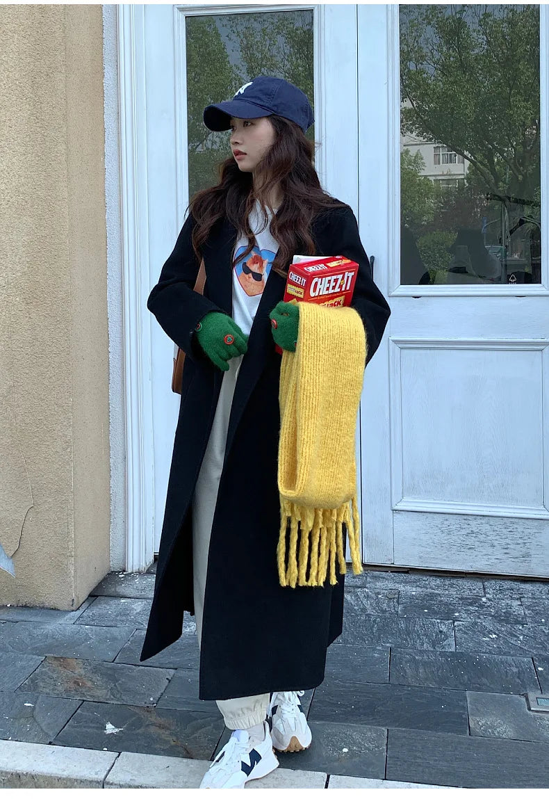2024 Donne di Inverno di Lusso Fatti A Mano Cappotti di Lana Double Face 100% X-Lunghi Cappotti di Design Coreano Delle Donne Della Tuta Sportiva Cappotti Rosa