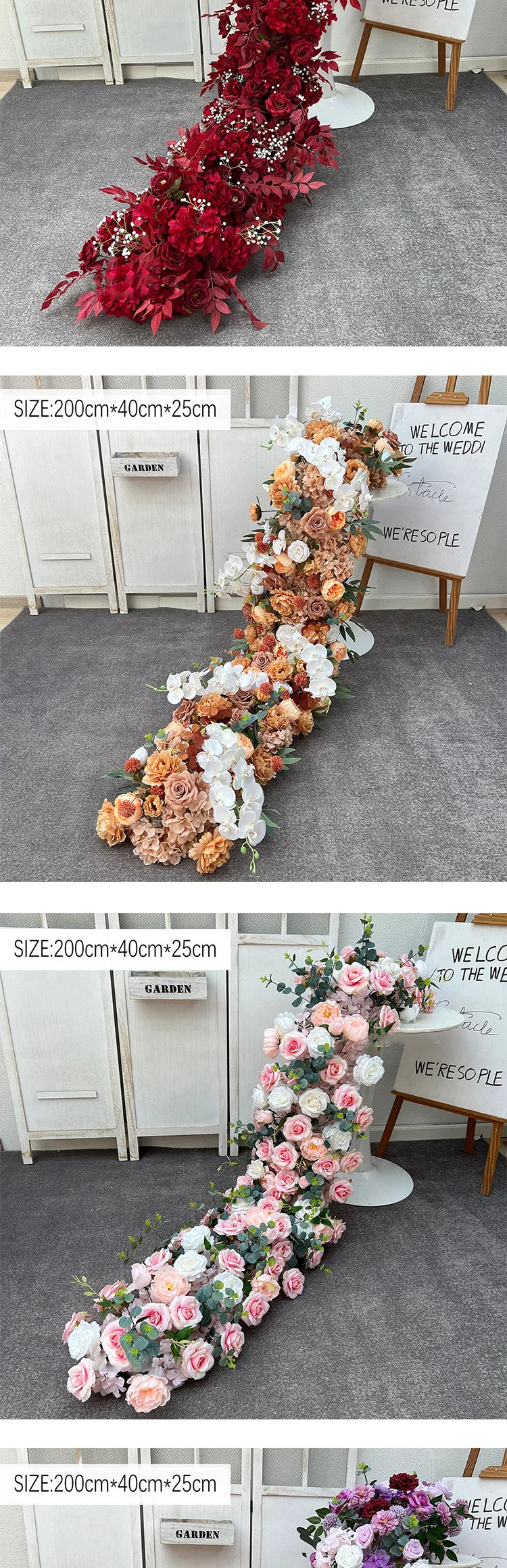 5D Luxury Artificial Flowers Wedding Decoration Table Long Runner Flower Row Floral Backdrop Arrangement Wall Arch Decor Props
