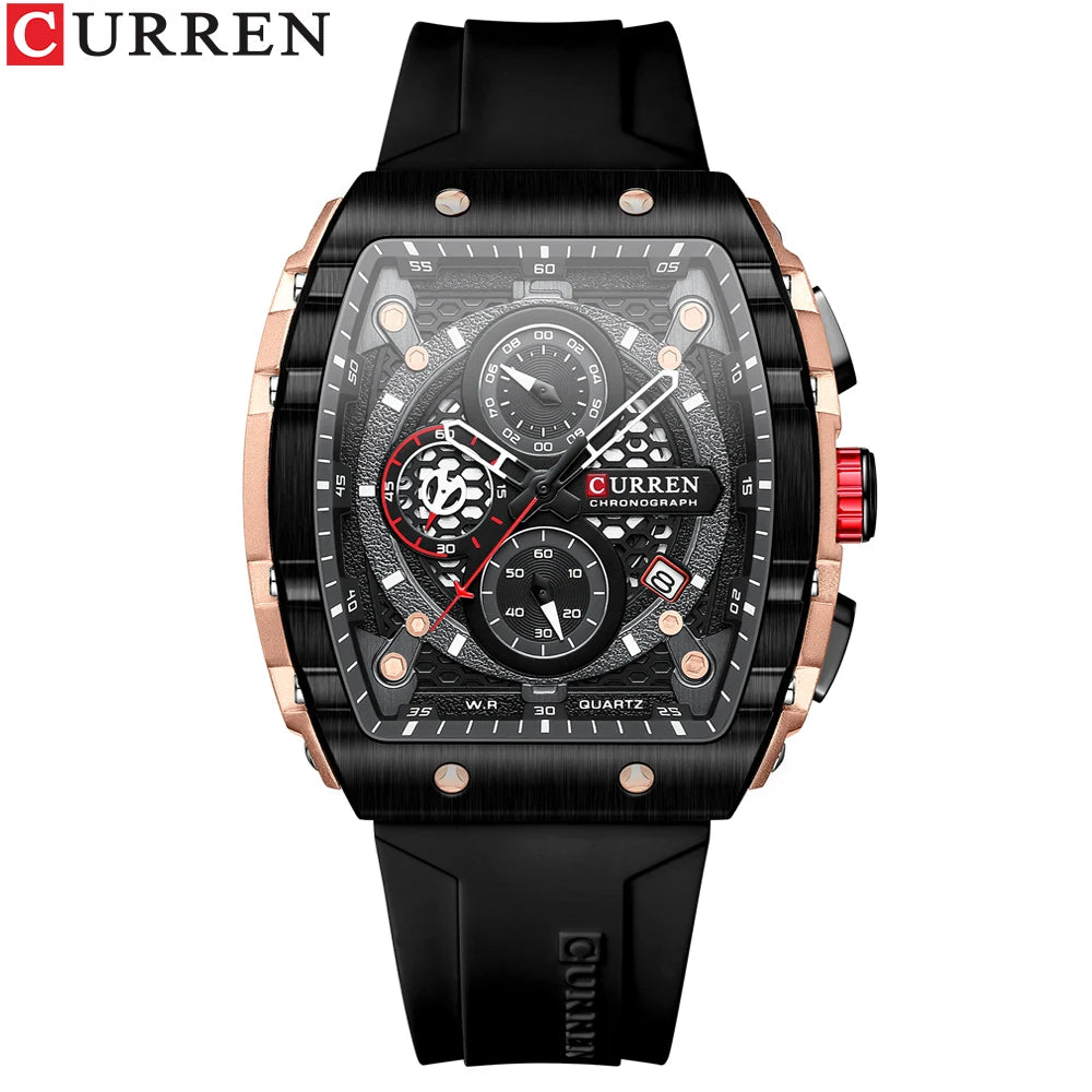 CURREN Orologi da uomo delle migliori marche Orologio da polso al quarzo quadrato di lusso Orologio cronografo luminoso impermeabile per uomo Orologio con data