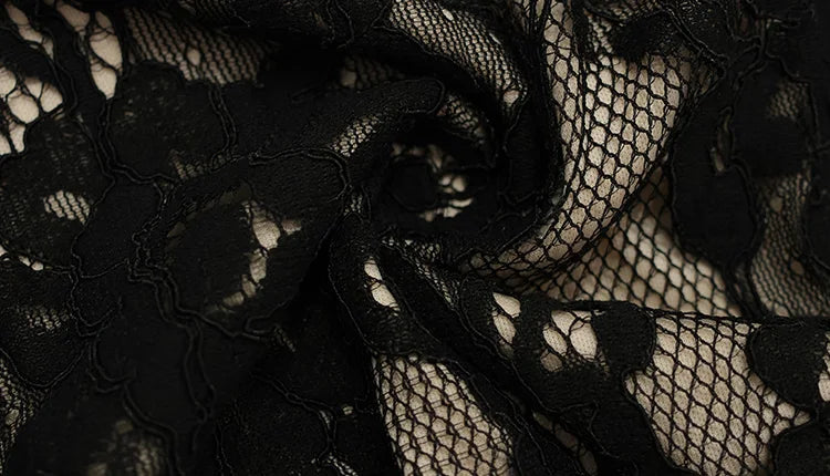 Huhugirl Abiti lunghi da donna in pizzo, traforati, tinta unita, sexy, a maniche lunghe, con spacco, alla moda, con colletto rialzato, stile street, casual da donna