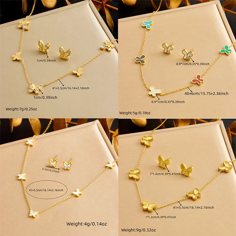 DIEYURO Acciaio inossidabile 316L dorato elegante conchiglia bianca serie farfalla set collana orecchini braccialetto gioielli di tendenza regalo