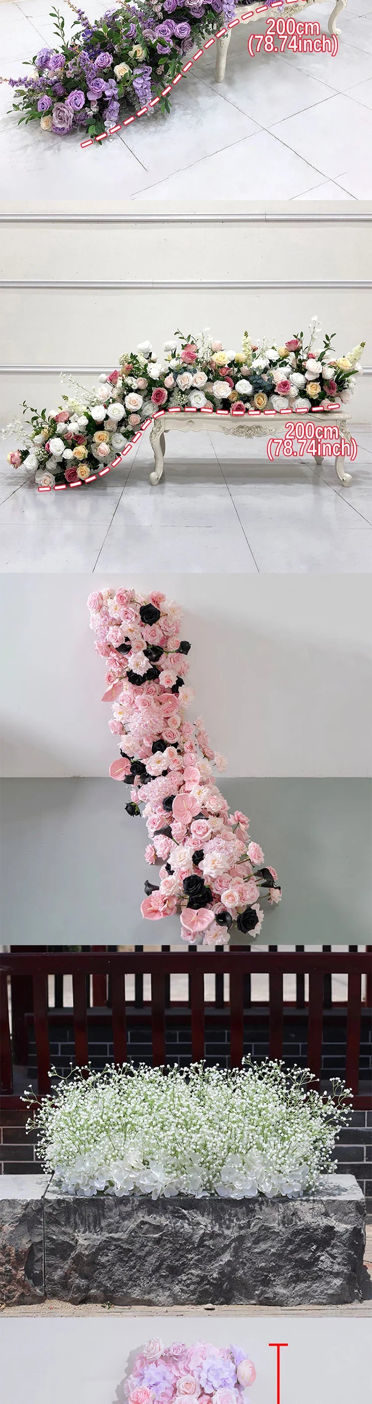 5D Luxury Artificial Flowers Wedding Decoration Table Long Runner Flower Row Floral Backdrop Arrangement Wall Arch Decor Props