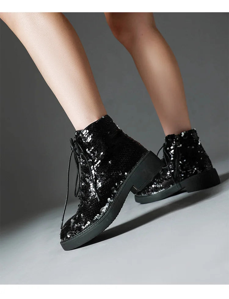 Donna Autunno Inverno Stivaletti 2024 Tendenza Comfort Casual Hip-Hop Scarpe da ballo con paillettes Club Party Donna Stivaletti stringati