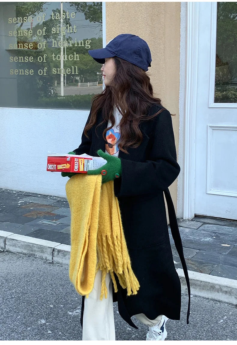 2024 Donne di Inverno di Lusso Fatti A Mano Cappotti di Lana Double Face 100% X-Lunghi Cappotti di Design Coreano Delle Donne Della Tuta Sportiva Cappotti Rosa
