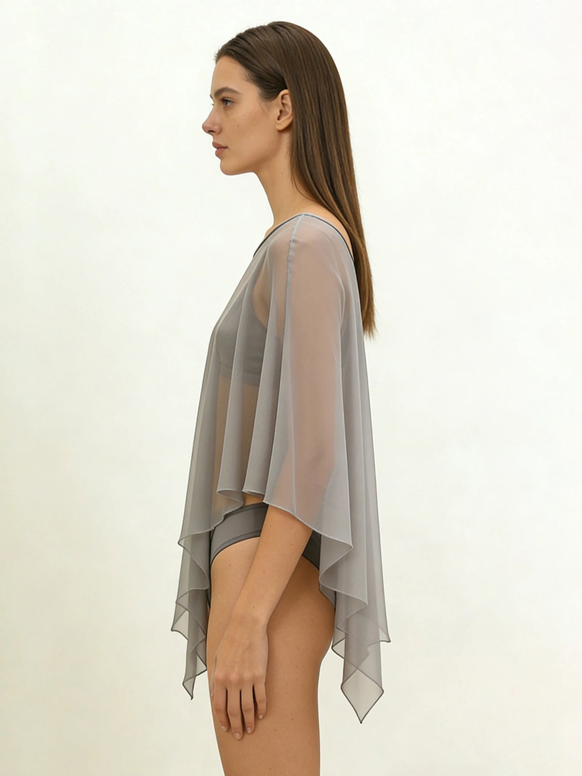 Poncho Trasparente per Donne, Scialle Asimmetrico in Rete, Mantella in Chiffon Trasparente, Copricostume per Abiti da Sera e Matrimoni