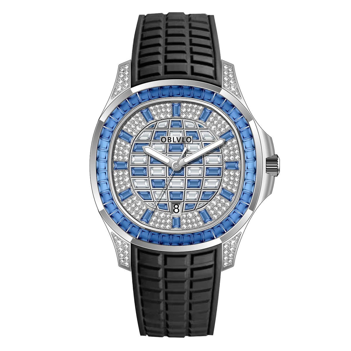 Orologio Quadrato di Lusso da Uomo OBLVLO con Movimento Meccanico Automatico, Diamanti Rosa, Cinturino in Silicone, Impermeabile FM-DSL