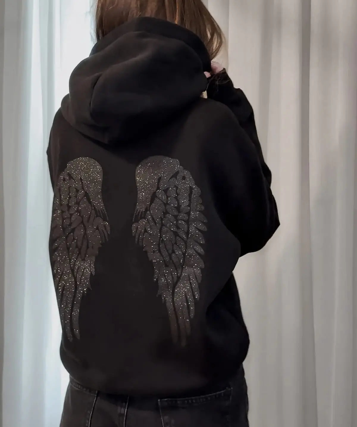 Felpa con cappuccio ricamata con ali con paillettes gotiche Pullover a maniche lunghe larghi oversize da donna Felpe Y2k slim retrò Top vestiti