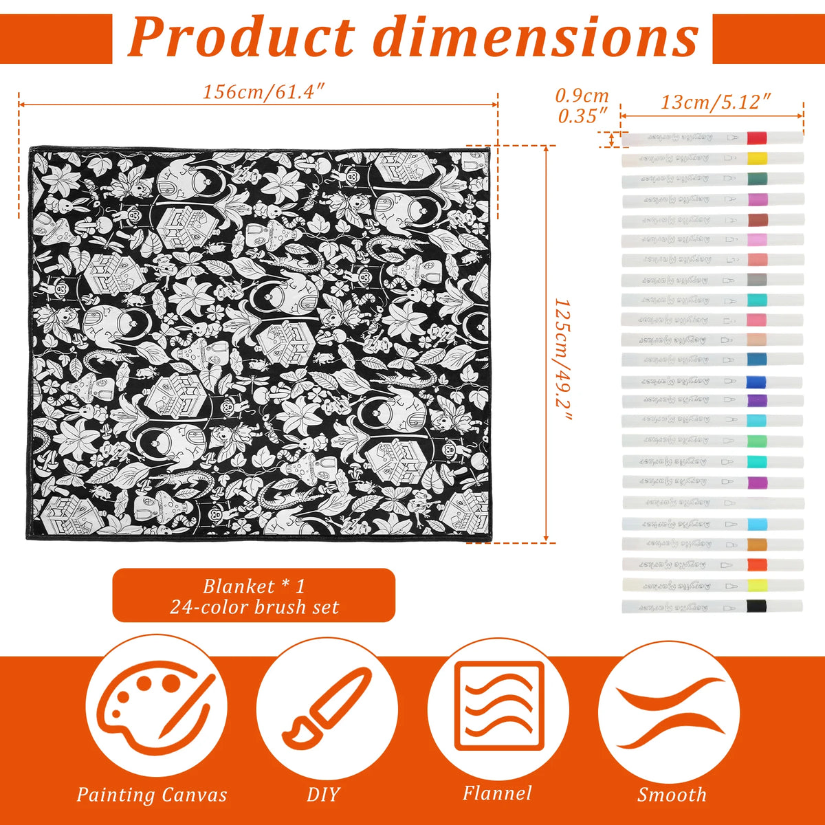 DIY Coloring Blanket Washable Reusable Fleece Throw Color Your Own Blanket Set with 24 Markers Kids Arts Crafts Gift