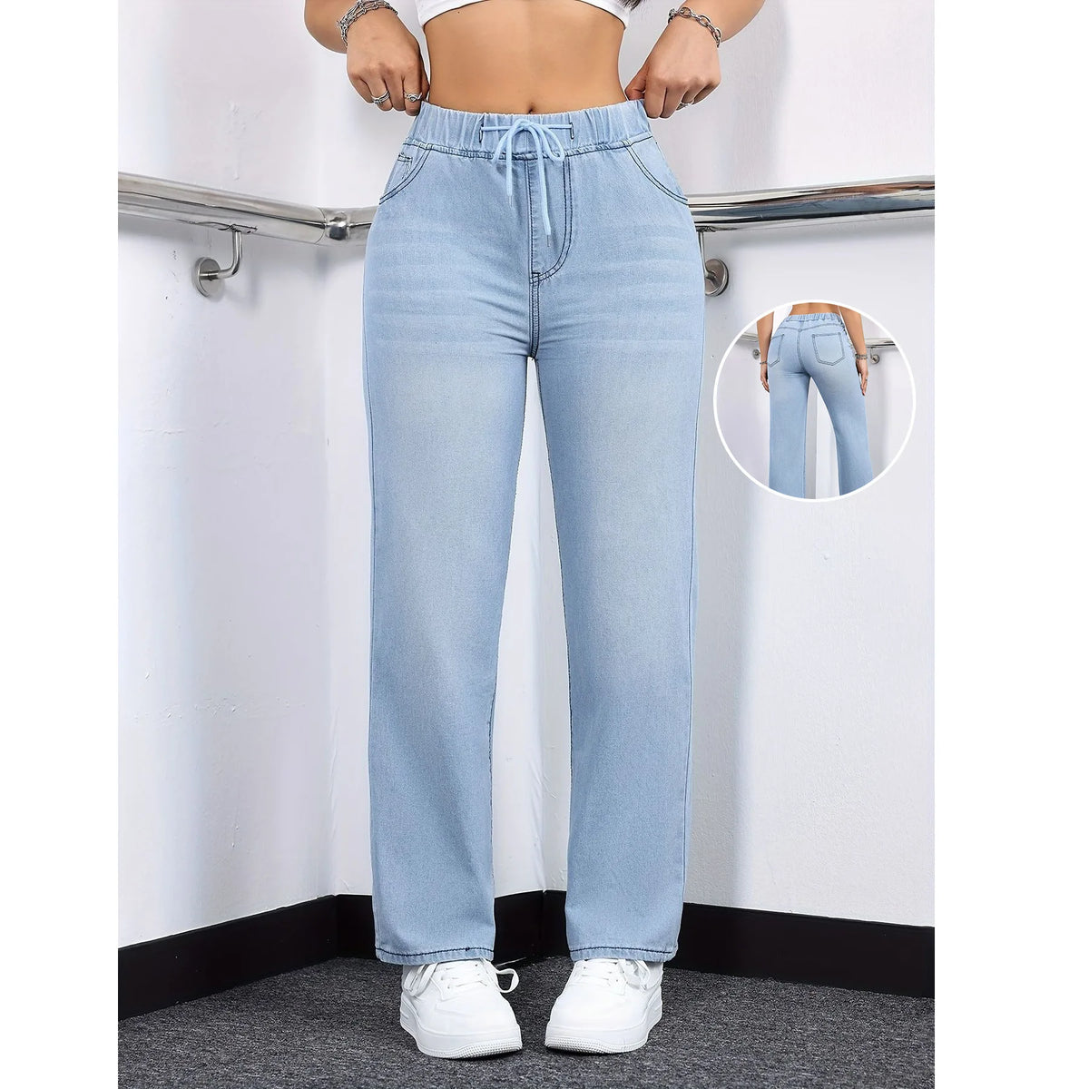 Jeans da donna di lusso alla moda 2026, casual, lavati, con coulisse, elasticizzati, a gamba dritta, stile Y2K streetwear, abbinabili a tutti gli outfit quotidiani