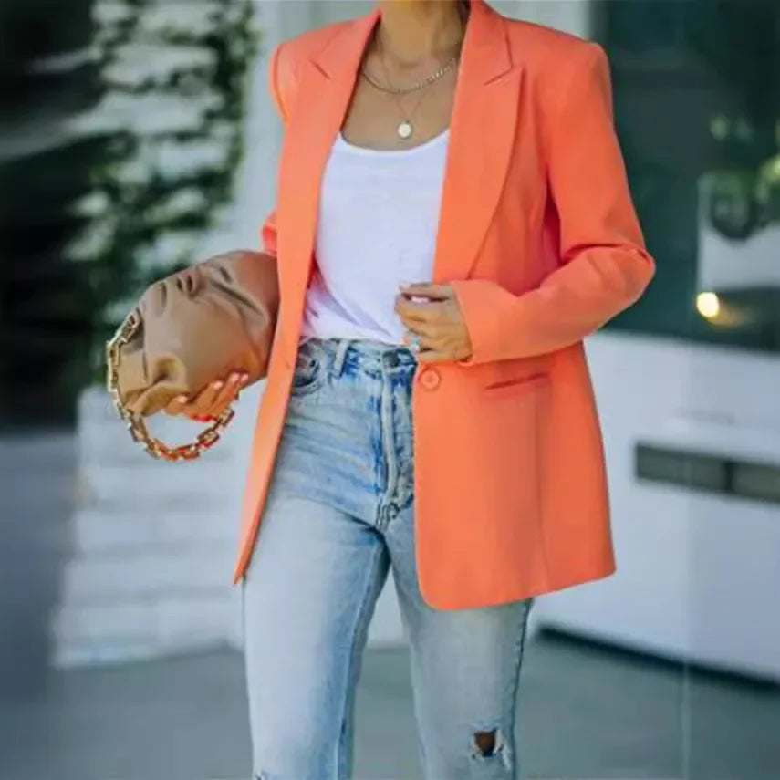 Giacca da Donna Elegante Monocolore a Maniche Lunghe con Colletto Rovesciato, Nuova Collezione Autunno Inverno, Stile Cross-Border