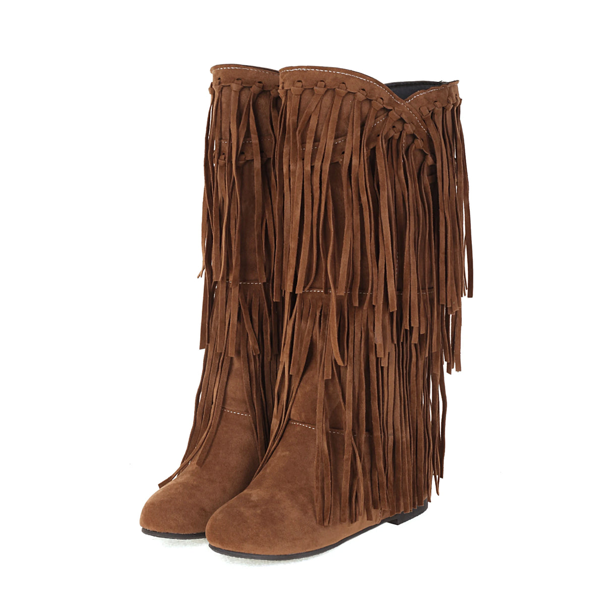 2025 Nuovi stivali alti Donna Bohemian Flock Nappa Stivali a metà polpaccio Stivaletti con zeppa Autunno Inverno Scarpe casual etniche zapatos de mujer
