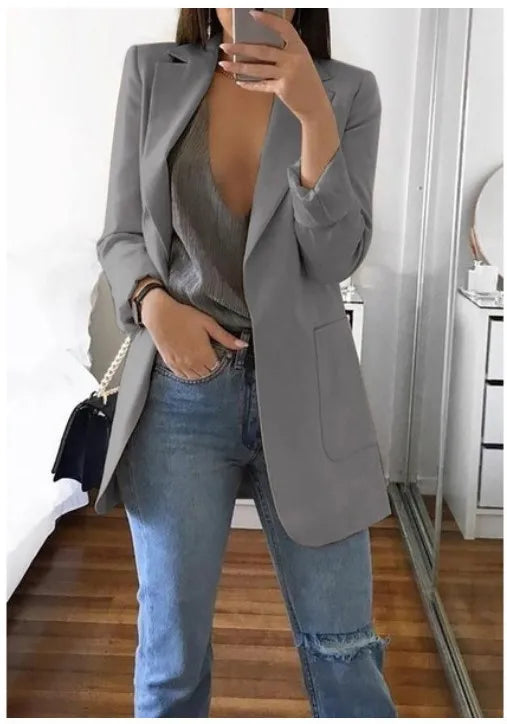 Blazer da Donna 2026 Nuovi Modelli a Maniche Lunghe Bianco Nero, Giacca Slim con Colletto a Risvolto, Blazer Femminile Q5596