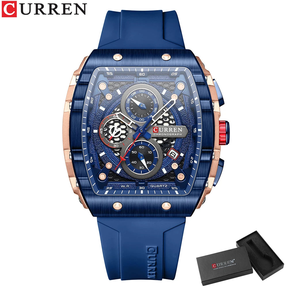CURREN Orologi da uomo delle migliori marche Orologio da polso al quarzo quadrato di lusso Orologio cronografo luminoso impermeabile per uomo Orologio con data