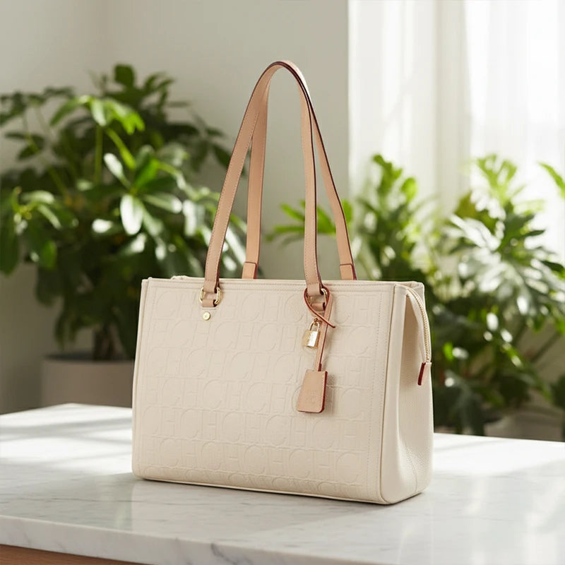 Borsa Tote da Donna CH Antiurto con Manico a Contrasto, Chiusura con Cerniera e Charm, per Lavoro, Vacanze, Shopping e Pendolarismo