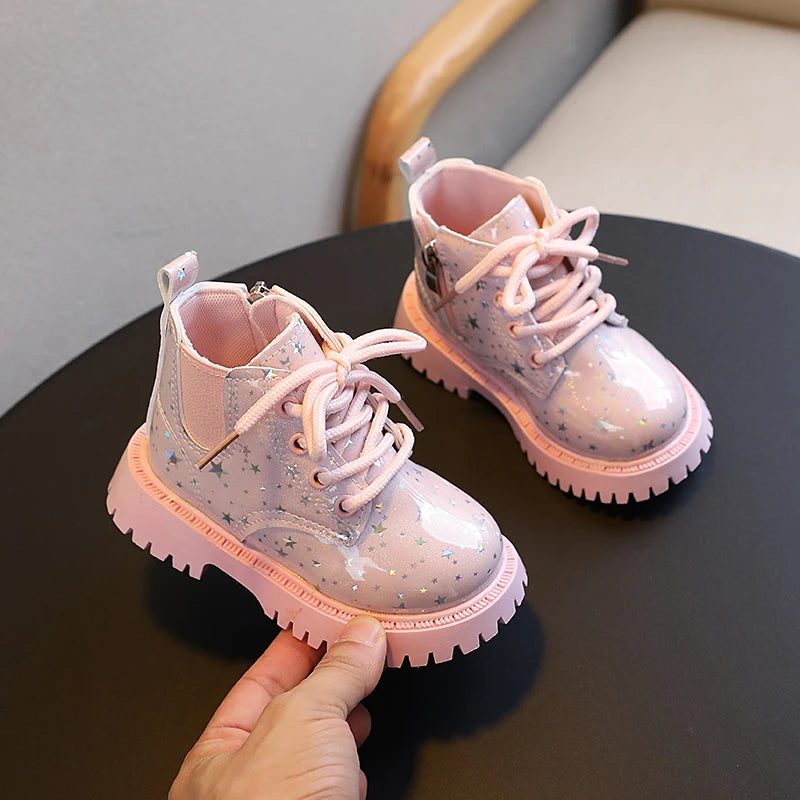 Stivali autunnali per bambini piattaforma Glimmer a stella stivali per bambini belli per il tempo libero moda Unisex alla caviglia-scarpe comode per ragazze dei ragazzi 21-30
