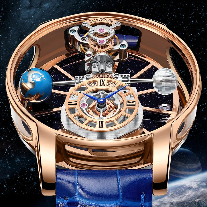 2024 HAEMMER Astronomia Orologio da uomo Custodia trasparente Design Orologio al quarzo in pelle da uomo Regolazione del tempo Jacob Relogio Impermeabile