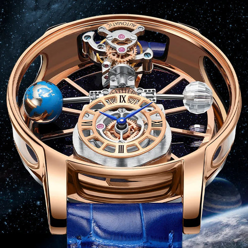 2024 HAEMMER Astronomia Orologio da uomo Custodia trasparente Design Orologio al quarzo in pelle da uomo Regolazione del tempo Jacob Relogio Impermeabile