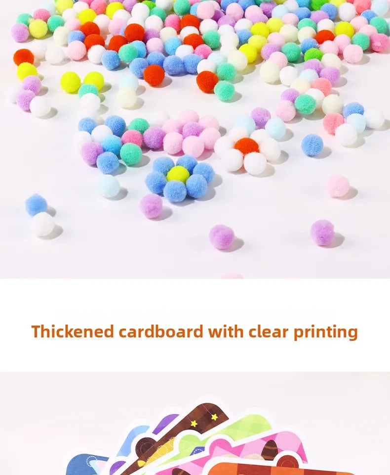 Handmade Material Children's Sticker Book Educational Early Learning Animal Pompom Art Kit Cartoon Montessori Pompom Crafts Toy