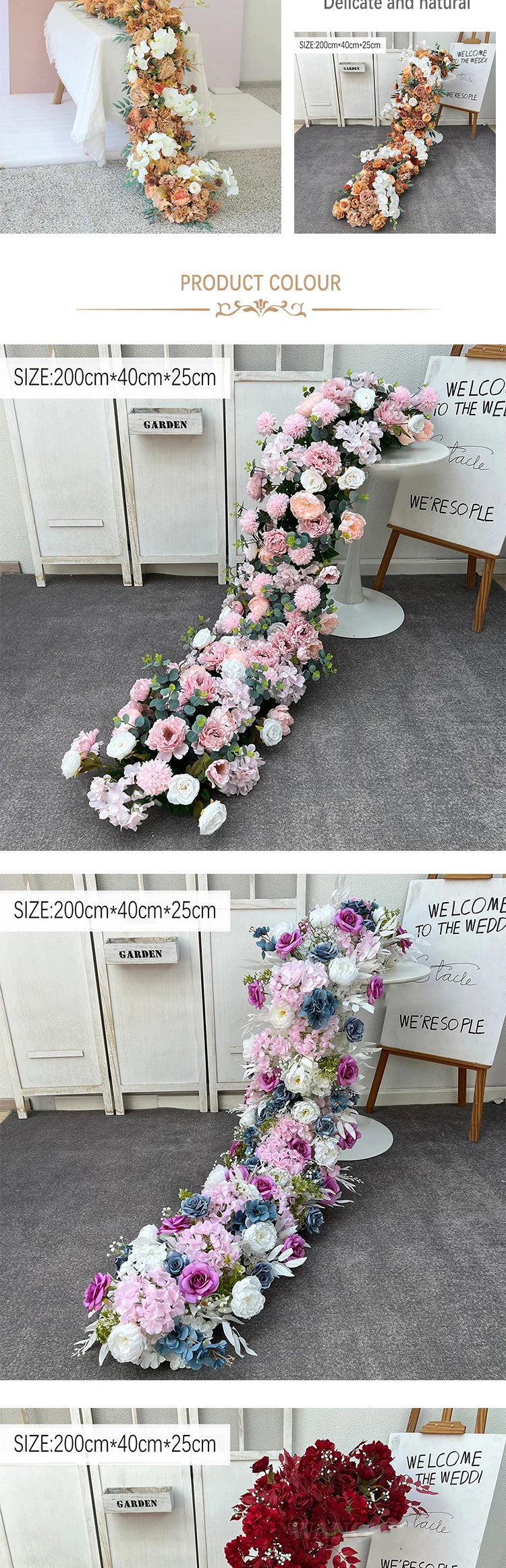 5D Luxury Artificial Flowers Wedding Decoration Table Long Runner Flower Row Floral Backdrop Arrangement Wall Arch Decor Props