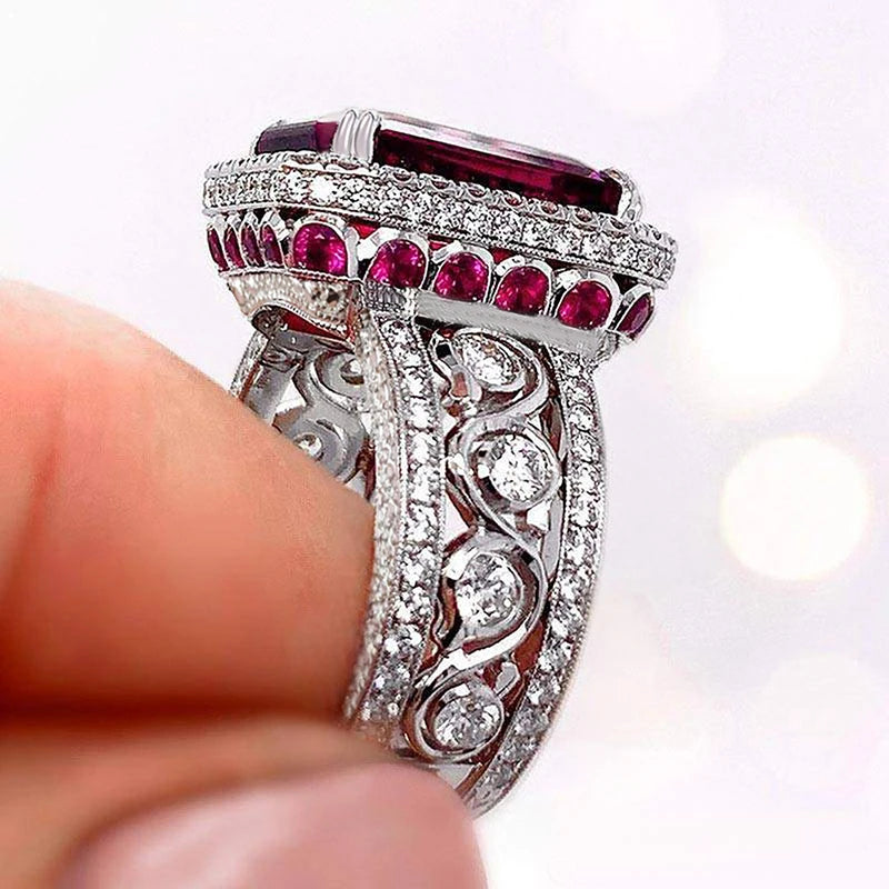 Huitan Luxury Lady Temperament Finger Ring con Shiny Red CZ splendidi accessori per feste gioielli alla moda di alta qualità per fedi nuziali