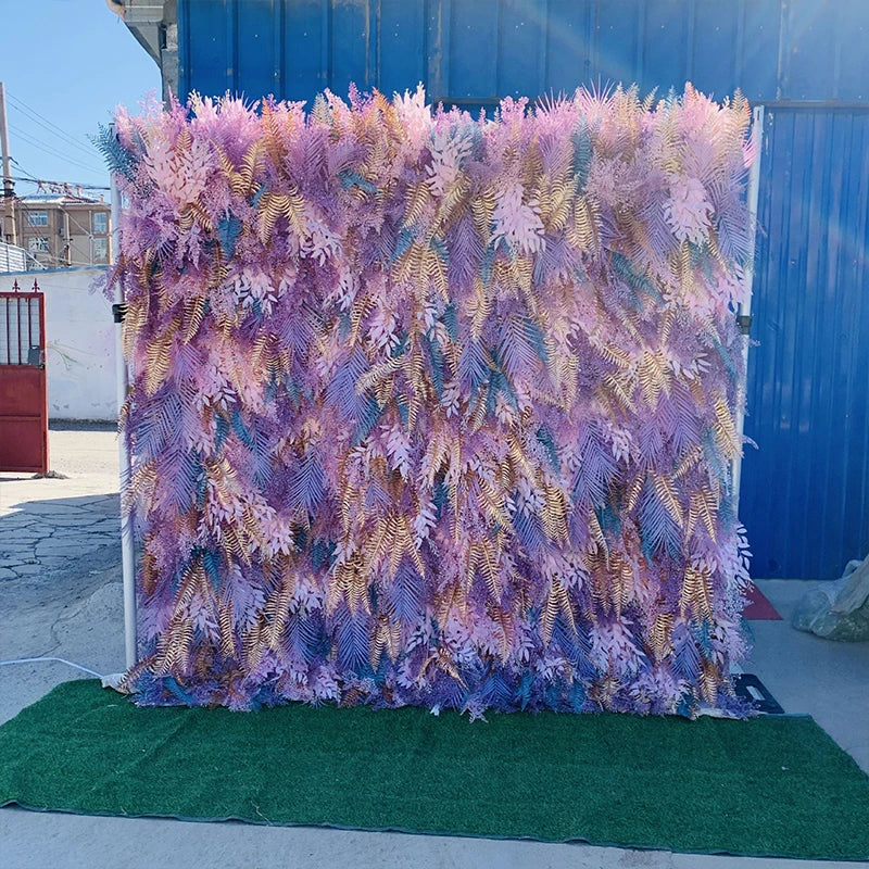 New 5D pink Feather Fabric Flower Wall Wedding Backdrop Decor Cloth Green Plants Wall Birthday Party Event Props Window Display