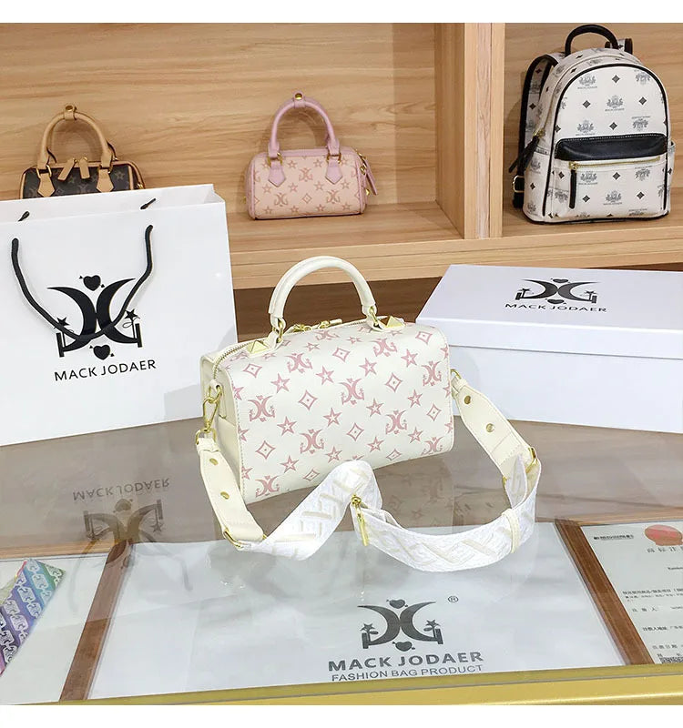 Borsa Boston Chic Urbana alla Moda per Donna, Nuovo Stile 2025, Borsa a Tracolla con Motivi Floreali in Rilievo, Fodera in Poliestere