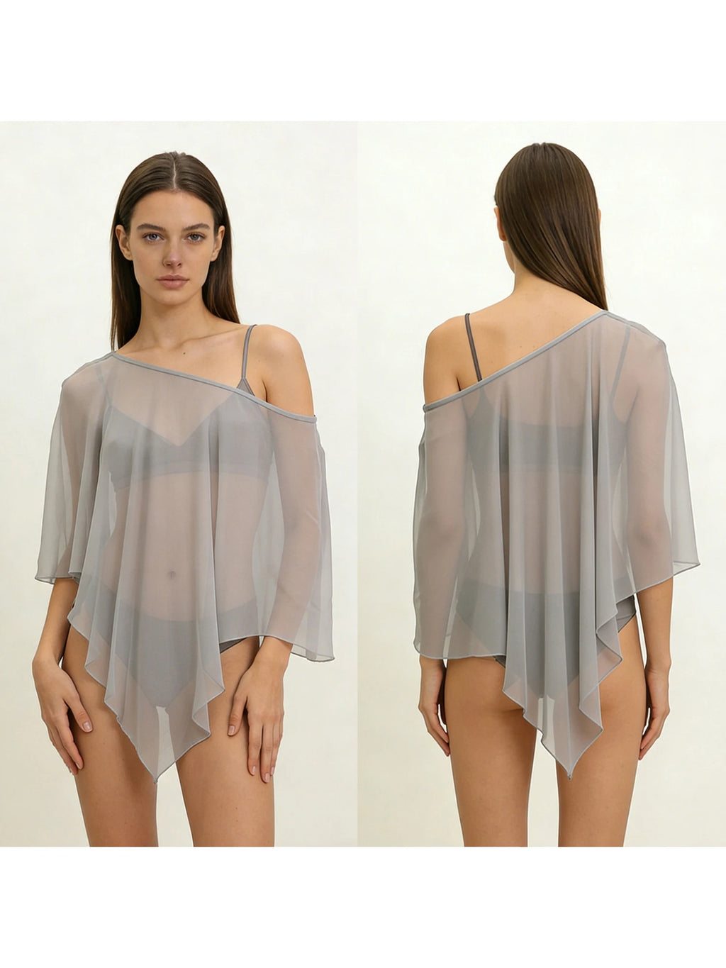 Poncho Trasparente per Donne, Scialle Asimmetrico in Rete, Mantella in Chiffon Trasparente, Copricostume per Abiti da Sera e Matrimoni
