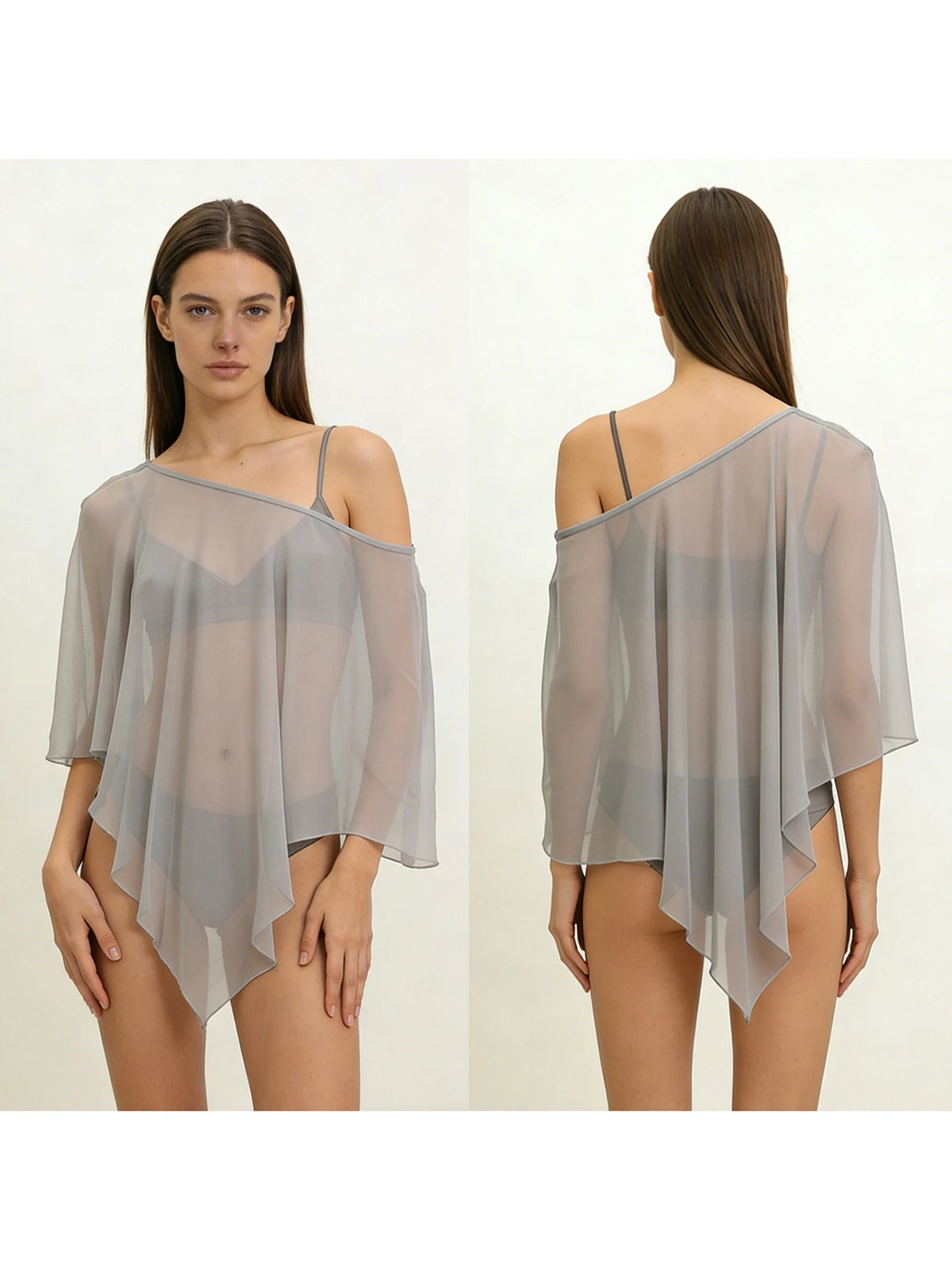Poncho Trasparente per Donne, Scialle Asimmetrico in Rete, Mantella in Chiffon Trasparente, Copricostume per Abiti da Sera e Matrimoni