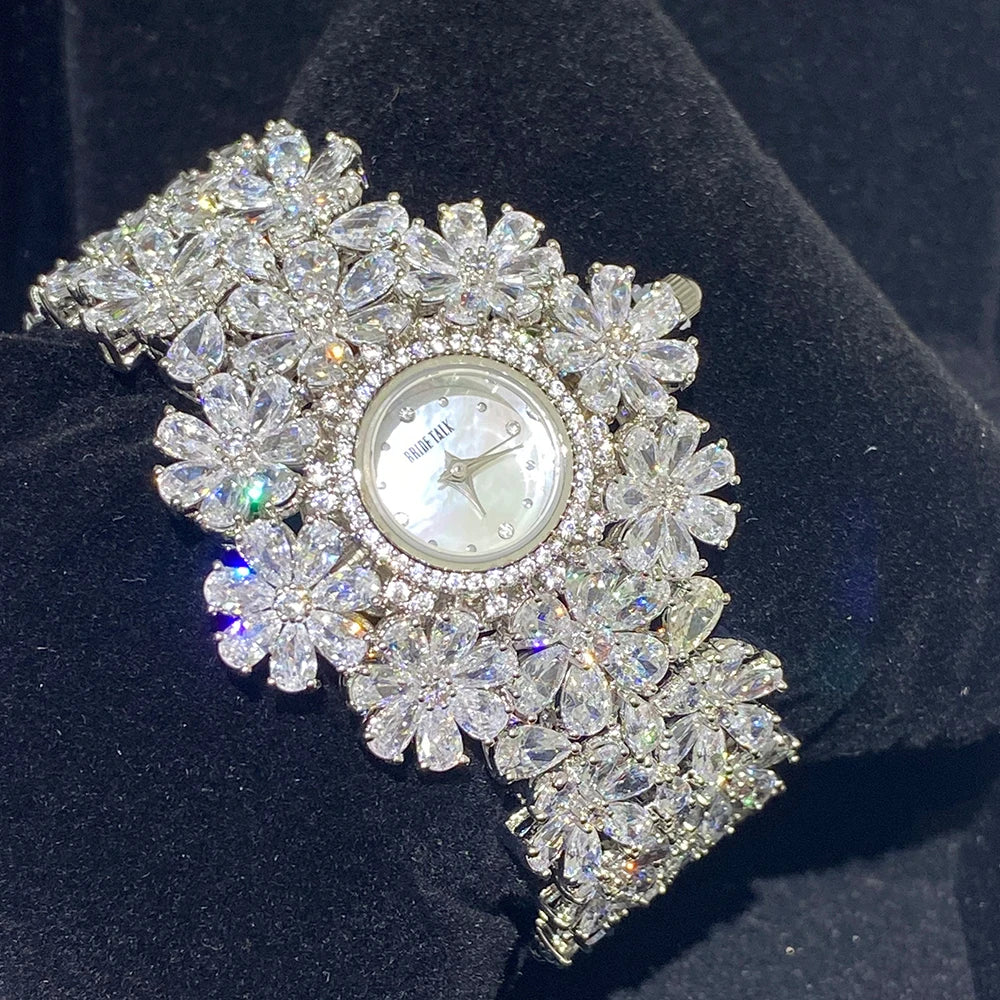 016011 Orologi di Lusso da Donna 189MM con Elementi in Zirconia Cubica, Orologio con Bracciale in Cristallo per Matrimoni e Feste, Set di Gioielli per Sposa