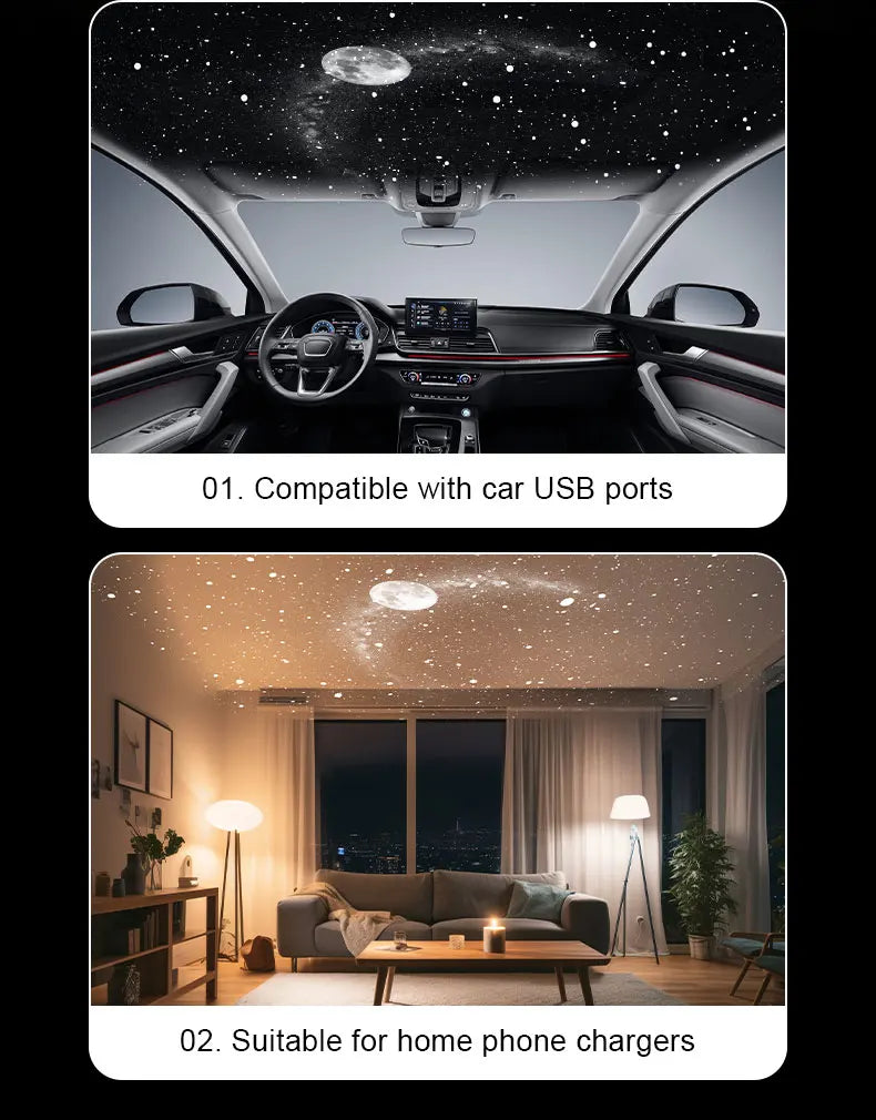 Explosive USB Starry Sky Projection Light for Car Interior, Home, Bedroom, Nightlight, Romantic Galaxy Atmosphere Light