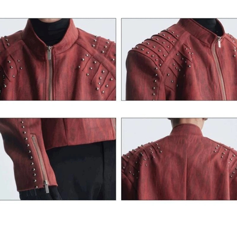 Giacca imbottita con spalle europee Spice Girls da donna Guochao Industria pesante Rivetto in metallo Colletto rialzato Abbigliamento da moto da uomo