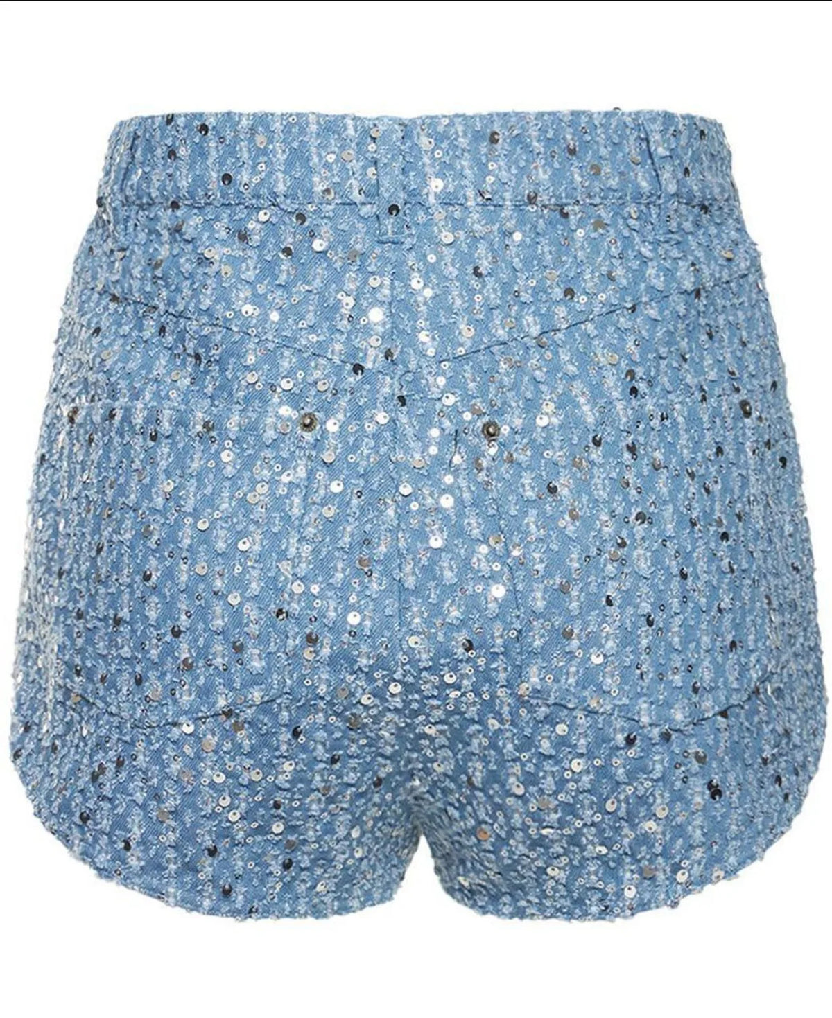 Set 2 Pezzi di Alta Qualità, Giacca di Jeans Premium con Decorazioni in Paillettes + Pantaloncini, Completo Stile Cowboy per Donna