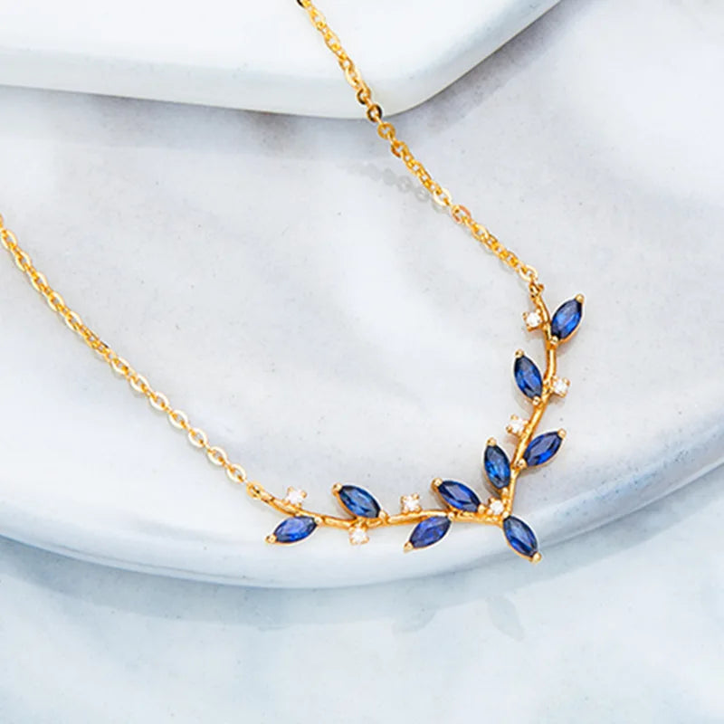 Collana con catene a foglie di cristallo con zirconi in argento sterling 925 placcato oro 18 carati per le donne, catena con clavicola, regalo di gioielli per feste di compleanno