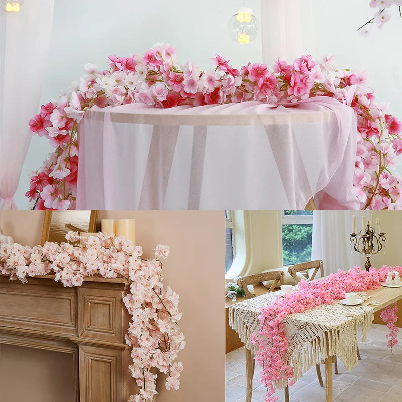 Guirnalda de flores artificiales de sakura rosa, guirnalda de flores de cerezo, decoración de arco de jardín, guirnalda de flores falsas para decoración de bodas, fiestas en casa
