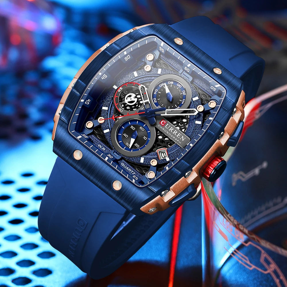 CURREN Orologi da uomo delle migliori marche Orologio da polso al quarzo quadrato di lusso Orologio cronografo luminoso impermeabile per uomo Orologio con data