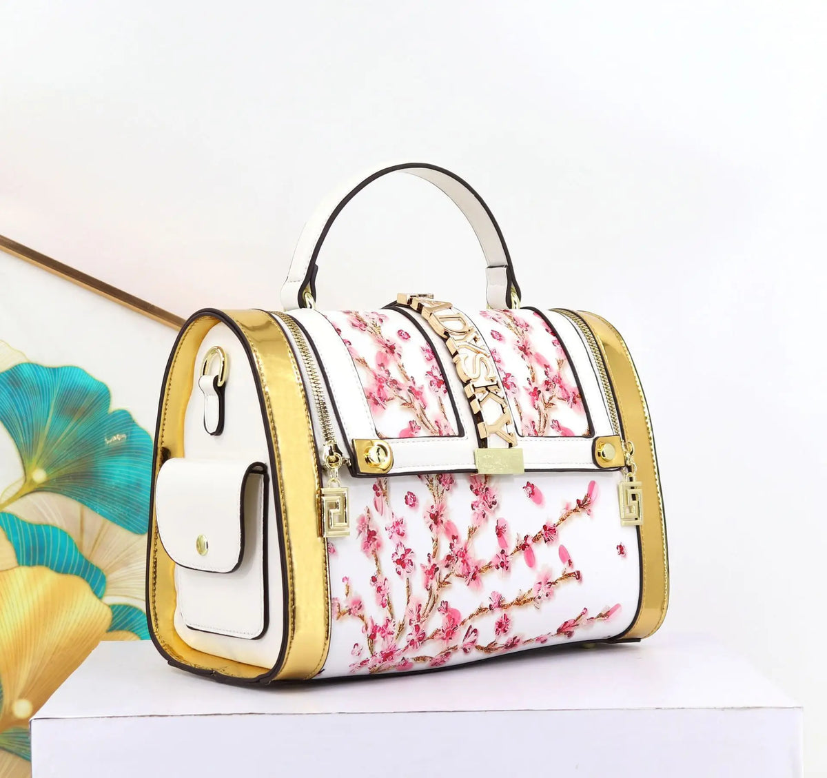 Borsa Boston da Donna con Stampa, Borsa a Spalla Grande Capacità, Borsa a Tracolla con Doppia Cerniera, Stile Mezza Copertura, Borsa con Manico Superiore