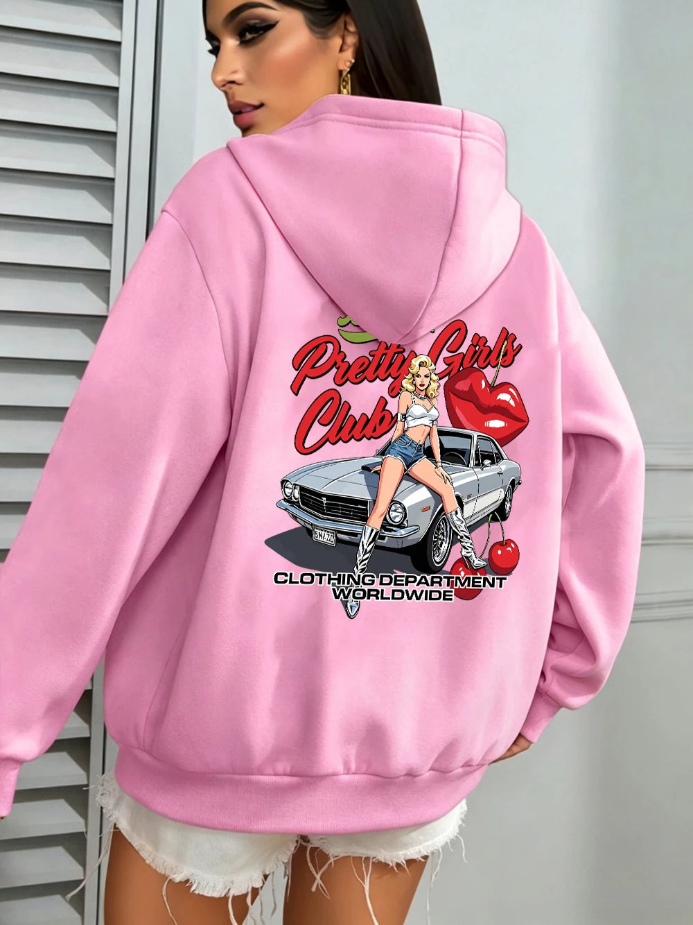 Felpe con Cappuccio Stampate Pretty Girls Club, Pullover Caldi in Pile Sportivi da Jogging per Donne, Felpe Invernali Larghe, Abbigliamento Casual con Tasche