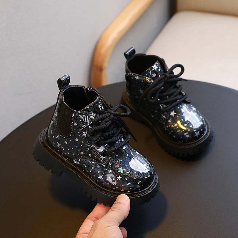Stivali autunnali per bambini piattaforma Glimmer a stella stivali per bambini belli per il tempo libero moda Unisex alla caviglia-scarpe comode per ragazze dei ragazzi 21-30